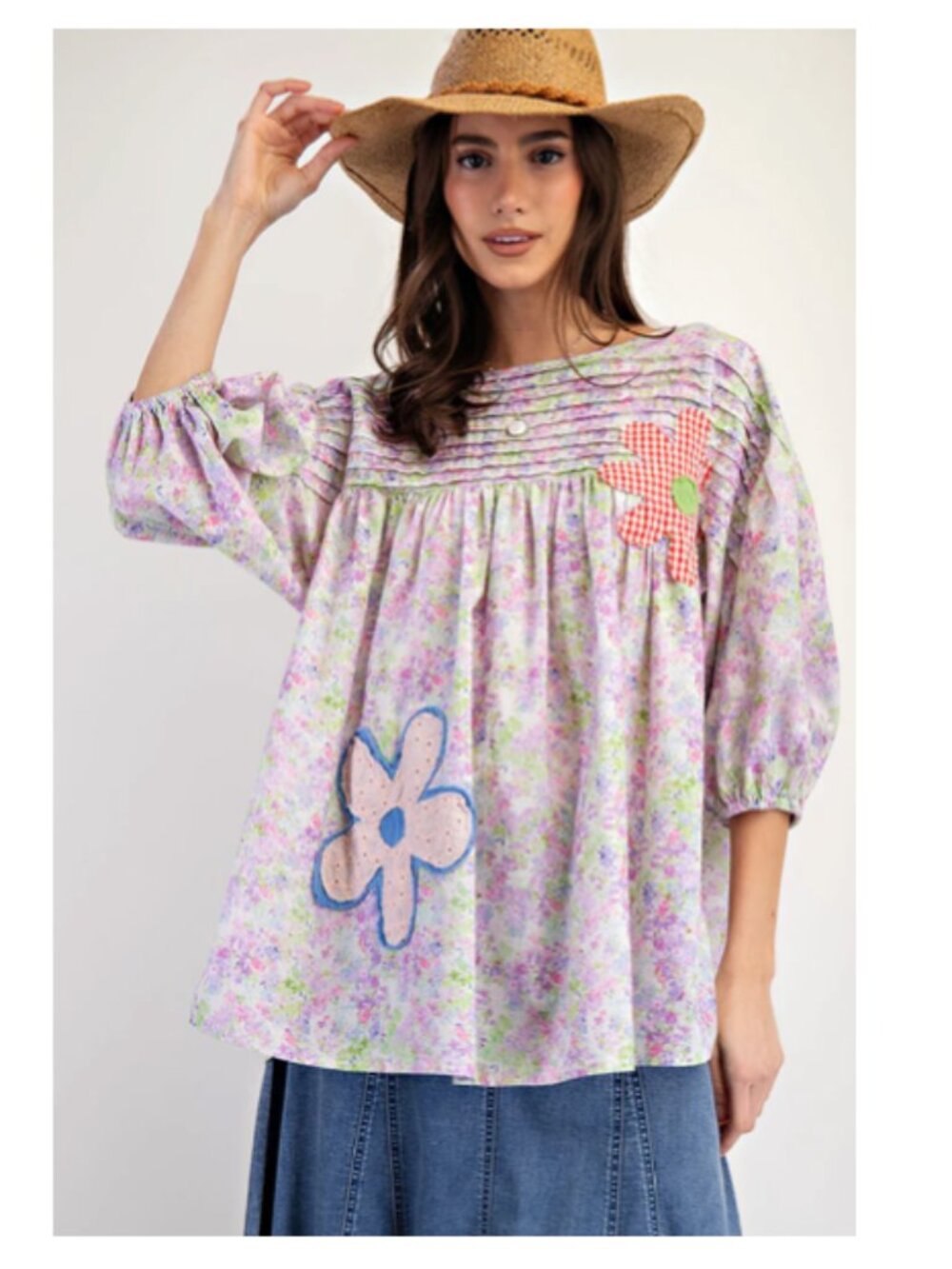Easel Floral Cottagecore Babydoll Tunic Top Size L NWT